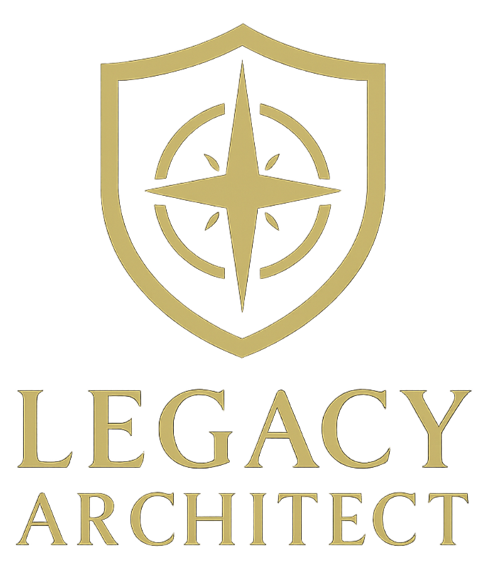 Legacy Architect – Privacy-First Estate Information Architecture Legacy Architect logo featuring a gold shield and compass rose, symbolizing privacy, guidance, and trust.
